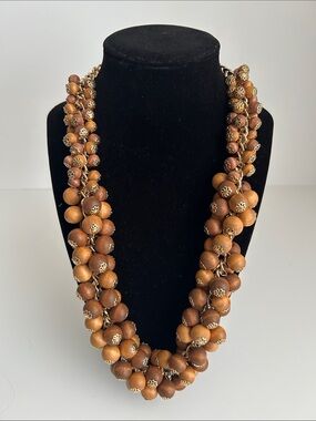 Natasha Wood Bead Multi-Strand Necklace - Brown